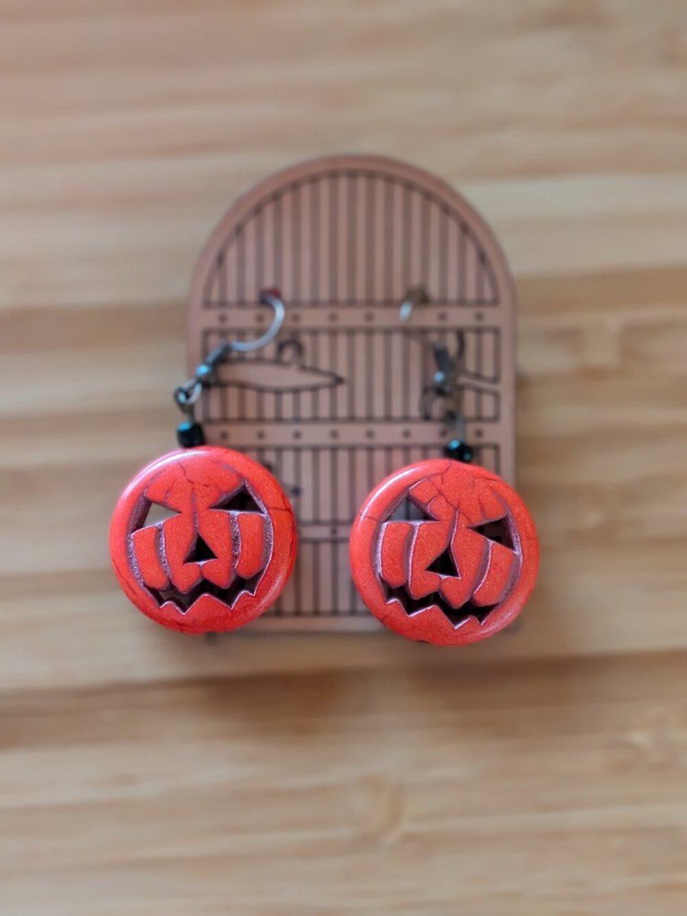 Jack-O-Lantern Pumpkin Halloween Earrings dyed hematite NWT